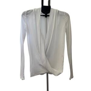 James Perse Women's Minimalist 100% Cotton Drape Front Faux Wrap White Blouse- 0